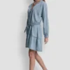 Belted Denim V-Neck Dress