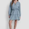 Belted Denim V-Neck Dress