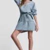 Belted Denim V-Neck Dress