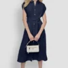 Button-Front Midi Commuter Dress