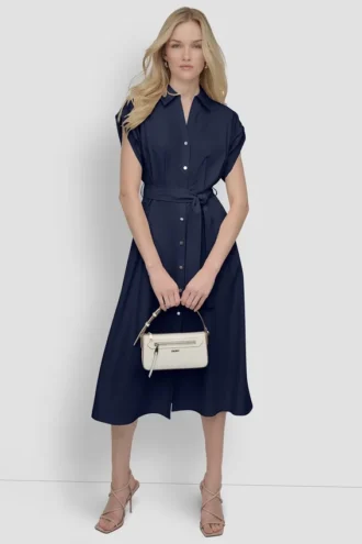 Button-Front Midi Commuter Dress