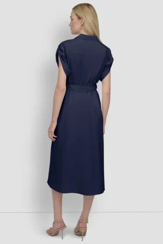 Button-Front Midi Commuter Dress
