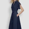Button-Front Midi Commuter Dress