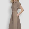 Button-Front Midi Commuter Dress