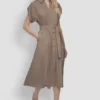 Button-Front Midi Commuter Dress