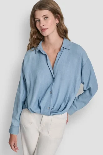 Button-Front Shirt with Twist Hem