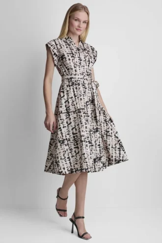 Cap-Sleeve Midi Shirt Dress