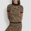 Cap Sleeve Mock Neck Cheetah Jacquard Sweater