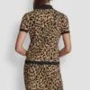 Cap Sleeve Mock Neck Cheetah Jacquard Sweater