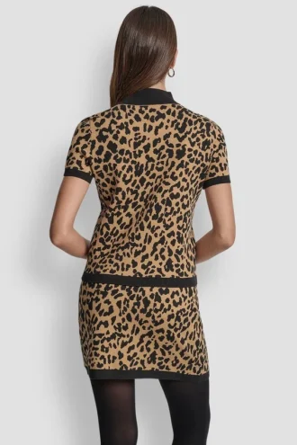 Cap Sleeve Mock Neck Cheetah Jacquard Sweater