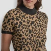 Cap Sleeve Mock Neck Cheetah Jacquard Sweater