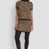 Cap Sleeve Mock Neck Cheetah Jacquard Sweater