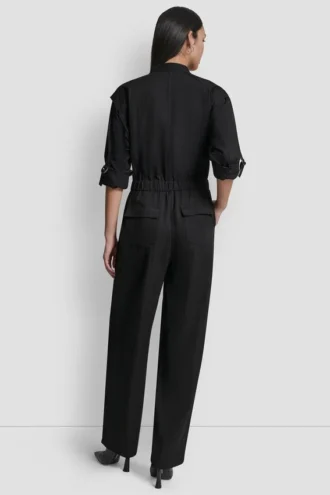 Collarless Button-Front Jumpsuit