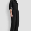 Collarless Button-Front Jumpsuit