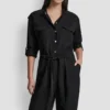 Collarless Button-Front Jumpsuit