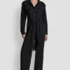 Collarless Button-Front Jumpsuit