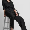 Collarless Button-Front Jumpsuit