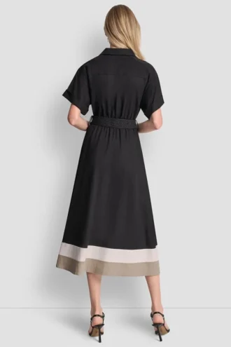 Color-Block Fit & Flare Midi Shirt Dress
