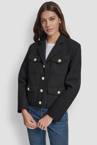 Cropped Faux Wool Jacket