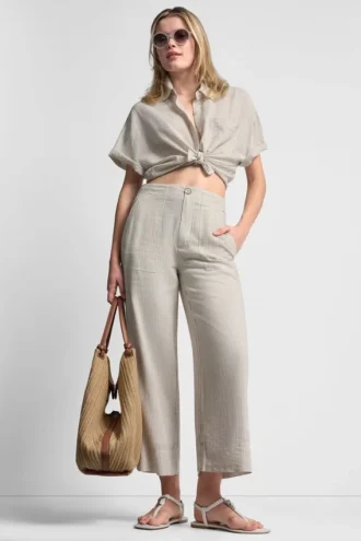 Cropped Wide Leg Linen-Blend Pants
