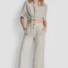 Cropped Wide Leg Linen-Blend Pants