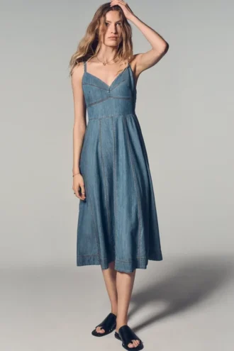 Denim Midi Fit & Flare Dress