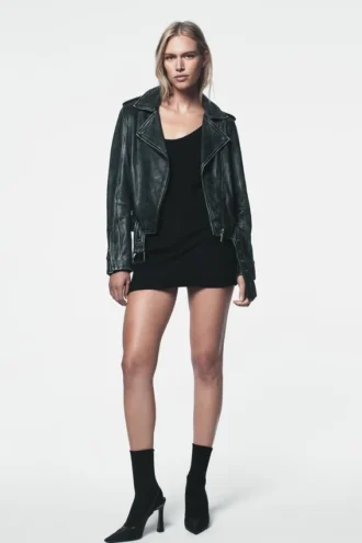 Distressed Leather Moto Jacket