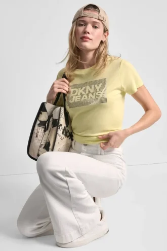 Dkny Jeans Stack Logo Rhinestone Tee