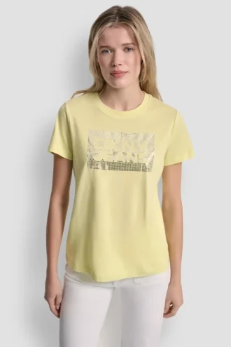 Dkny Jeans Stack Logo Rhinestone Tee