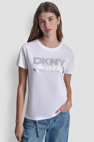 Dkny Jeans Stacked Rhinestone Tee