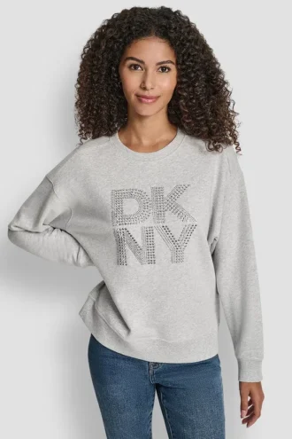 Dkny New York Stacked Mixed Rhinestone Logo Sweatshirt