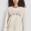Dkny Outline Rhinestone Ny Printed Logo Crew Neck Sweatshirt