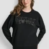 Dkny Outline Rhinestone Ny Printed Logo Crew Neck Sweatshirt