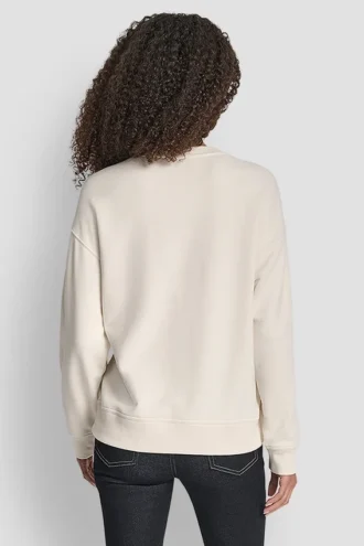 Dkny Outline Rhinestone Ny Printed Logo Crew Neck Sweatshirt