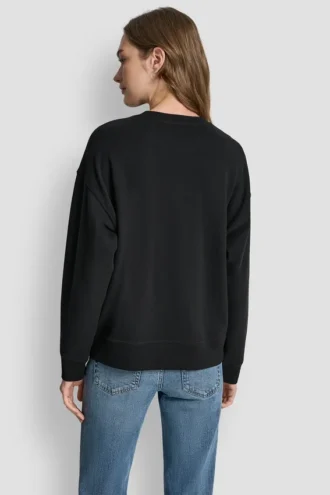 Dkny Outline Rhinestone Ny Printed Logo Crew Neck Sweatshirt