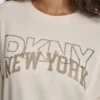 Dkny Outline Rhinestone Ny Printed Logo Crew Neck Sweatshirt