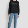 Dkny Outline Rhinestone Ny Printed Logo Crew Neck Sweatshirt