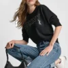 Dkny Outline Rhinestone Ny Printed Logo Crew Neck Sweatshirt
