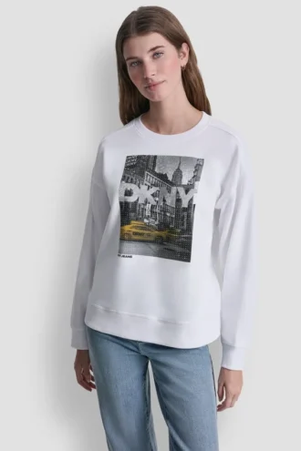 Dkny Rhinestone Taxi Logo Sweatshirt