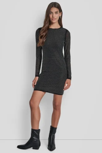 Dome Studs Mesh Long Sleeve Dress