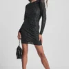 Dome Studs Mesh Long Sleeve Dress