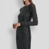 Dome Studs Mesh Long Sleeve Dress