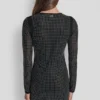 Dome Studs Mesh Long Sleeve Dress