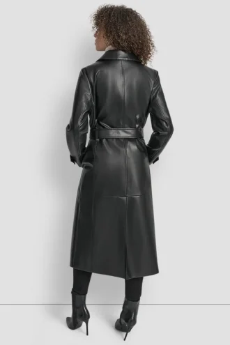 Faux Leather Long Trench