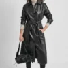 Faux Leather Long Trench