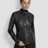 Faux Leather Moto Jacket with Snap Collar