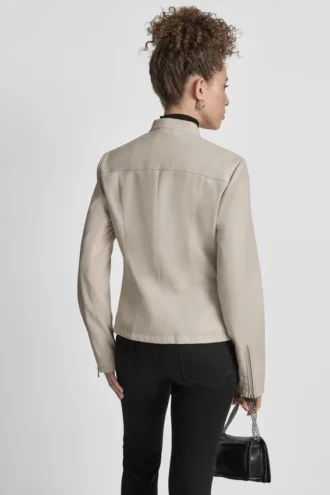 Faux Leather Moto Jacket with Snap Collar