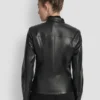Faux Leather Moto Jacket with Snap Collar