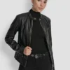 Faux Leather Moto Jacket with Snap Collar