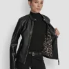 Faux Leather Moto Jacket with Snap Collar